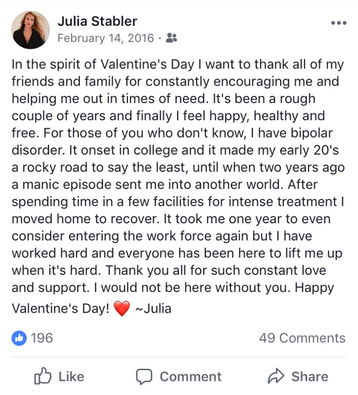 Disclosing Bipolar FB post
